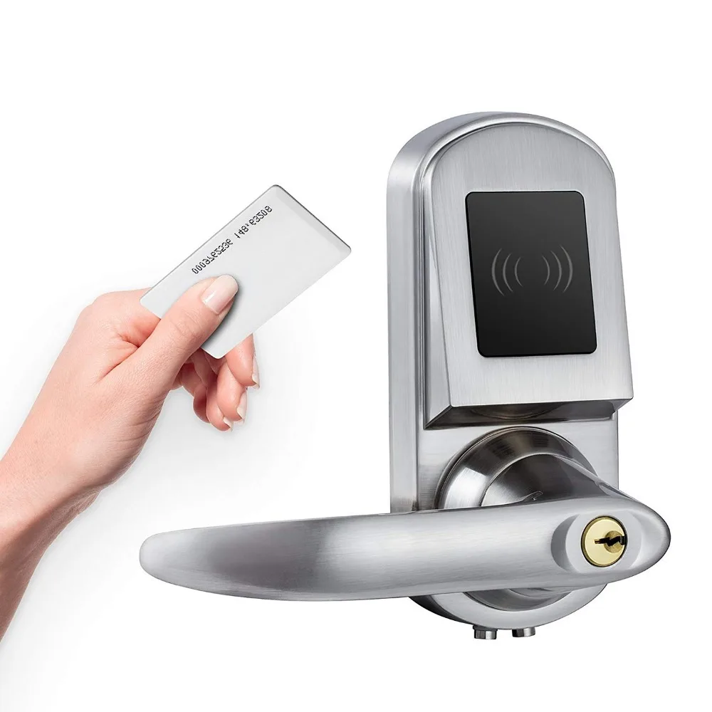 

Golden Security Electronic Keyless Deadbolt Door Lock, Unlock By RFID Card,Mechanical Key,Satin Nickel,Silver