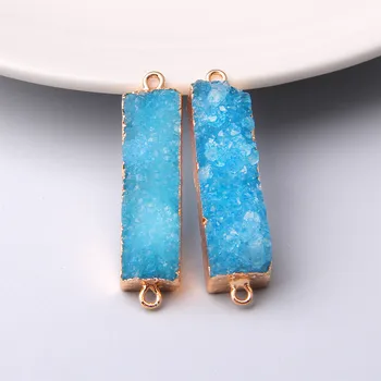 

Handmade blue 2 hole neckalce pendant Natural Stone agates Druzy Double Hole pendant jewelry making gifts women men jewelry bulk