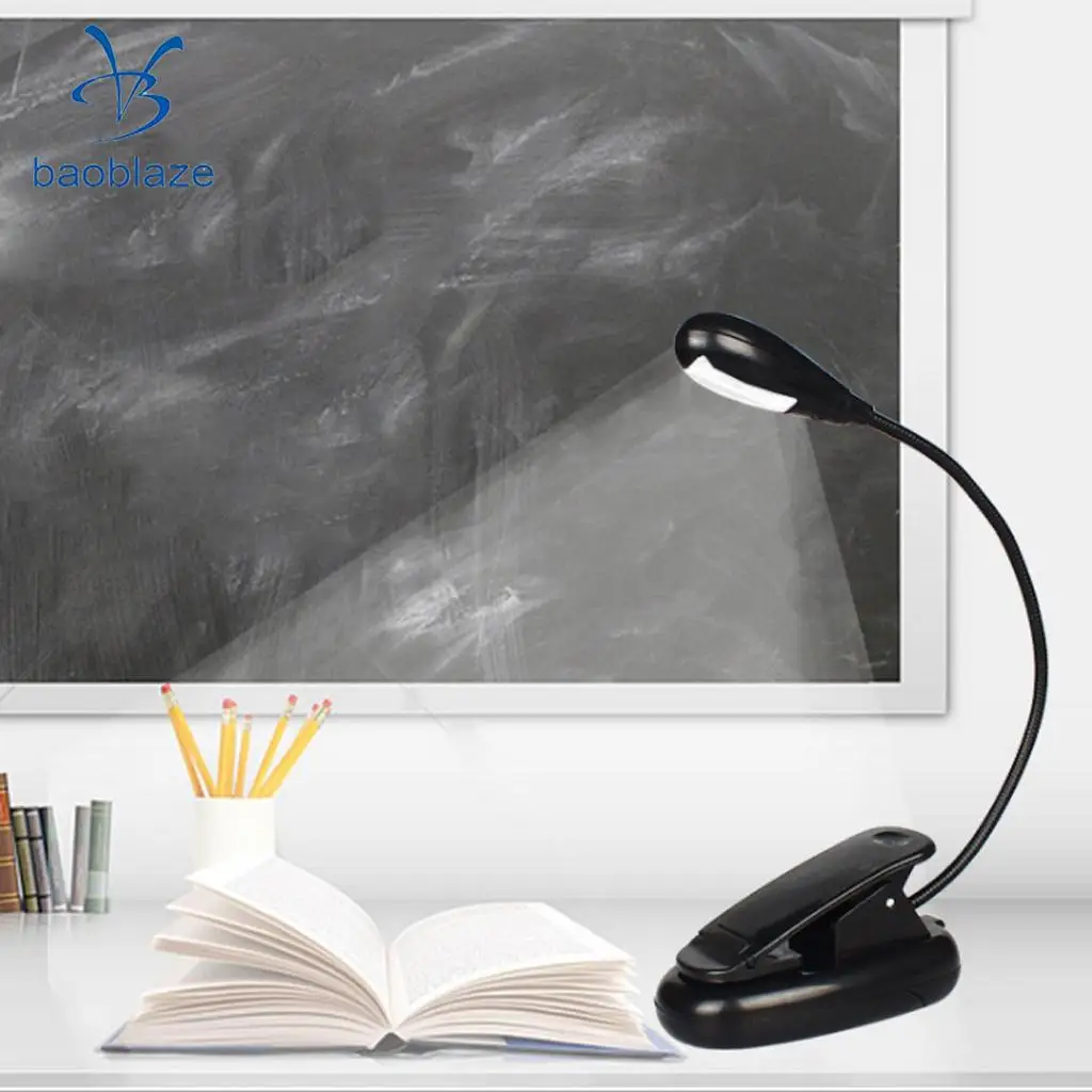 Portable Travel Flexible Neck 2led Clamp clip-on Reading book light Lamp, Battery and USB Powered , 2 ways to offer power	