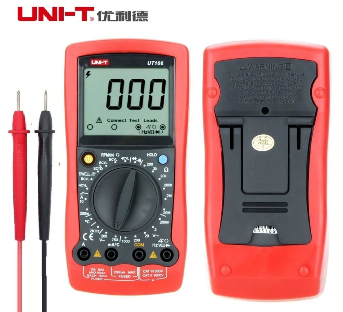 UNI T UT106 LCD Automotive Handheld Multimeter AC/DC voltmeter Tester
