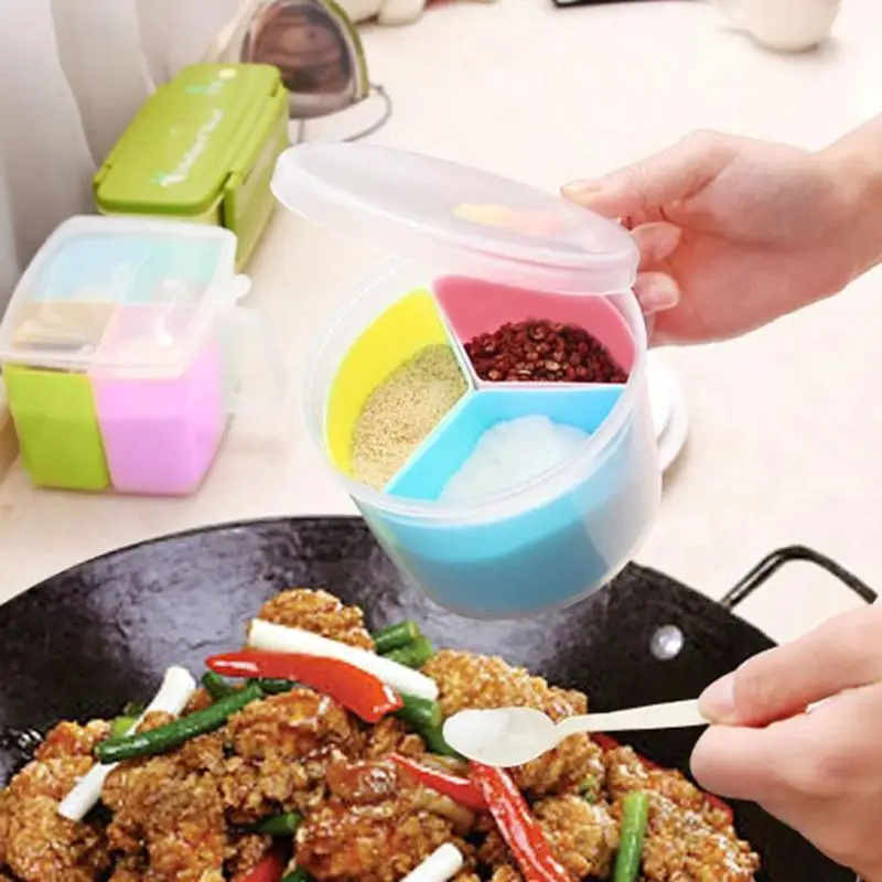 

Storage Seasoning Boxes 4 Grids Jar Kitchen Condiment Box Acrylic Spices Storage Box With Spoon E5M1