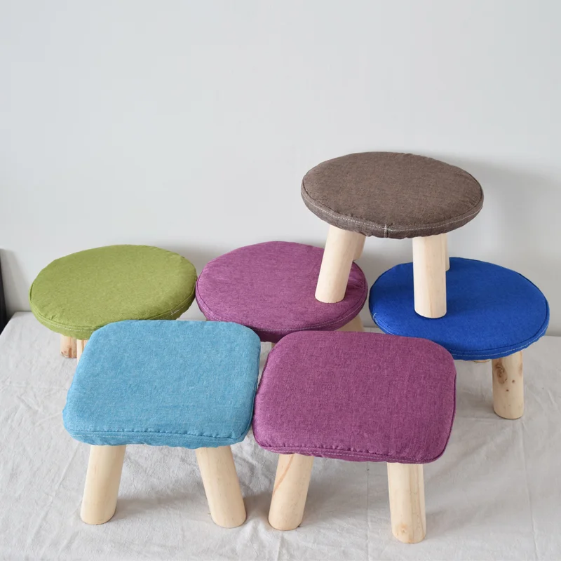 

Luxury Fashion home sofa Wood square stool for Living room saddle kids Pouf stool 4 Legs Modern Home Furniture Footstool