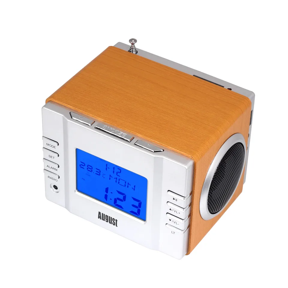August MB300 Portable MP3 Stereo System with Clock Radio - Gold