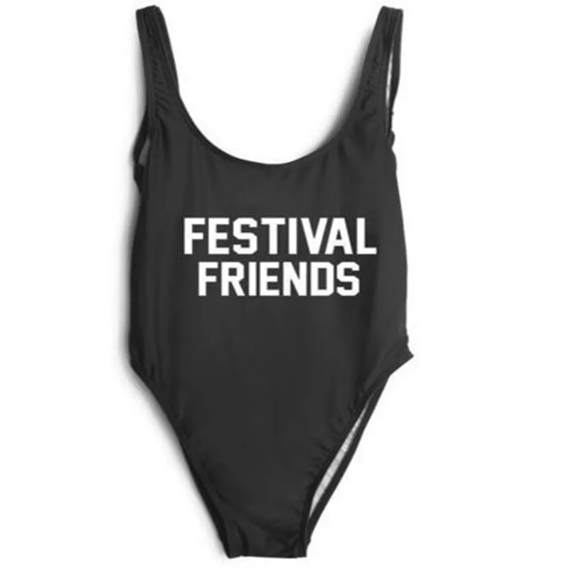 FESTIVAL FRIENDS Funny Letter One Piece Swimsuit Bodysuits 2017 Women