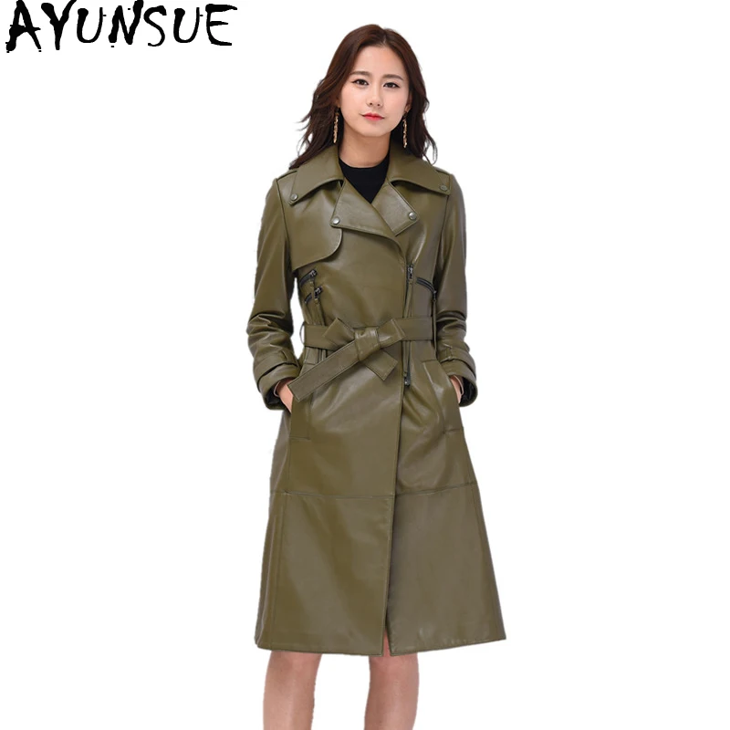 

100% Sheepskin Coat Real Genuine Leather Jacket Women Clothes 2019 Spring Korean Elegant Long Trench Coat High Quality ZT2271