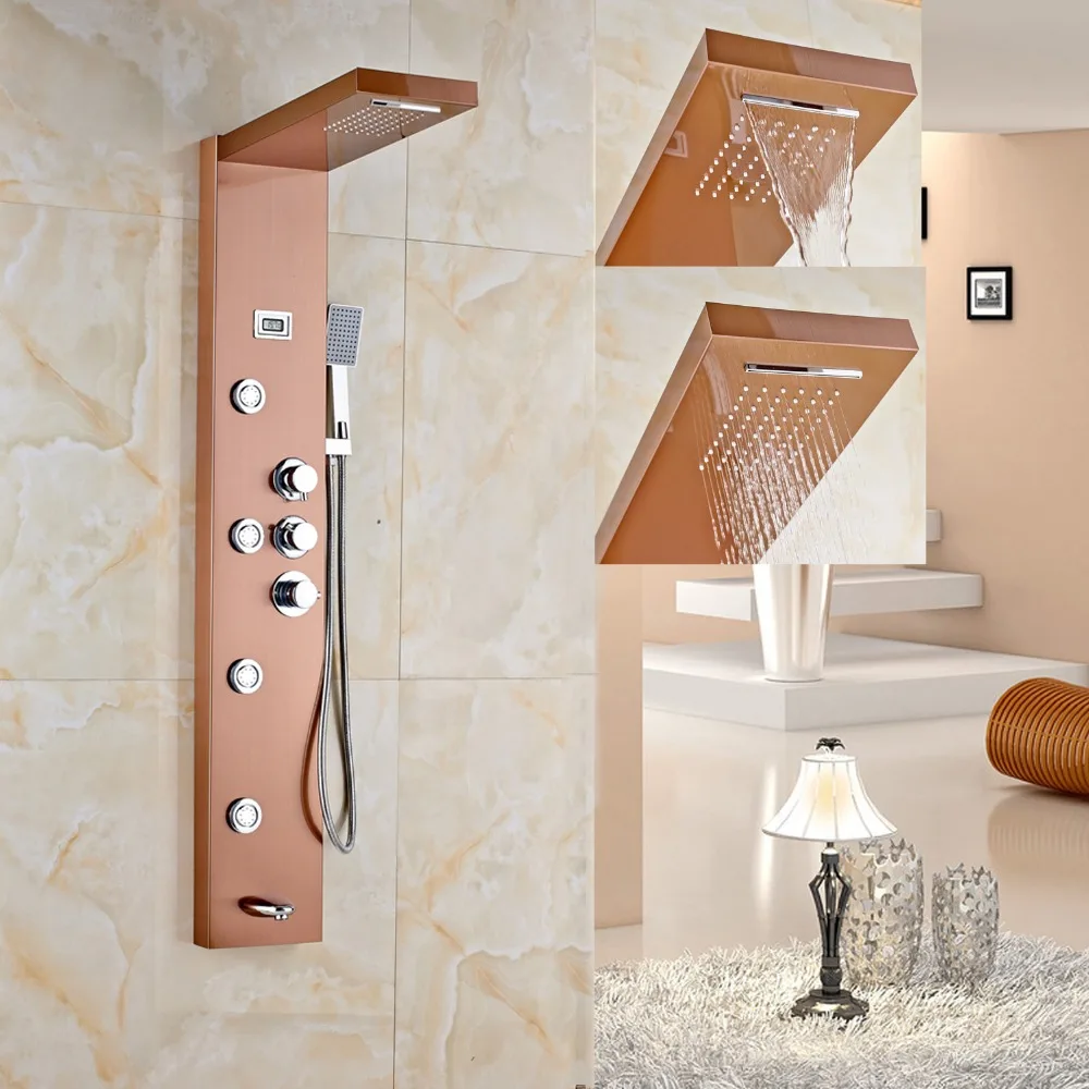 Luxury Rose Gold Finished Shower Faucet Wall Mounted Shower Panel