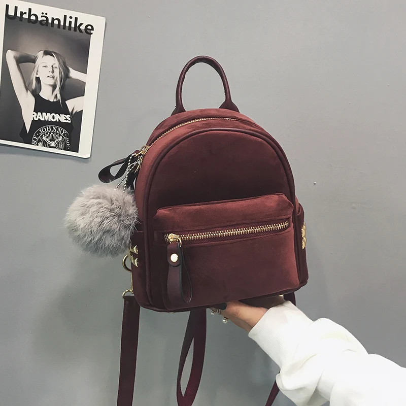 Janespri 2018 New Mini Velour Backpack Female Cute Backpacks High Quality Backpack for Girls Women Pure color bag Korea Mochila (31)