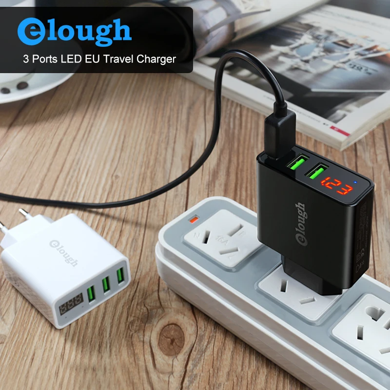 Elough 3A USB зарядное устройство для iPhone samsung xiaomi huawei светодиодный дисплей 3 порта