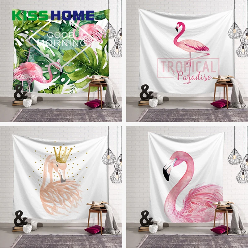 

Pink Flamingo Art Wall Polyester Pattern Cloth Hanging Tapestry Home Decoration Wedding Party Bedspread Beach Towel Picnic Mat