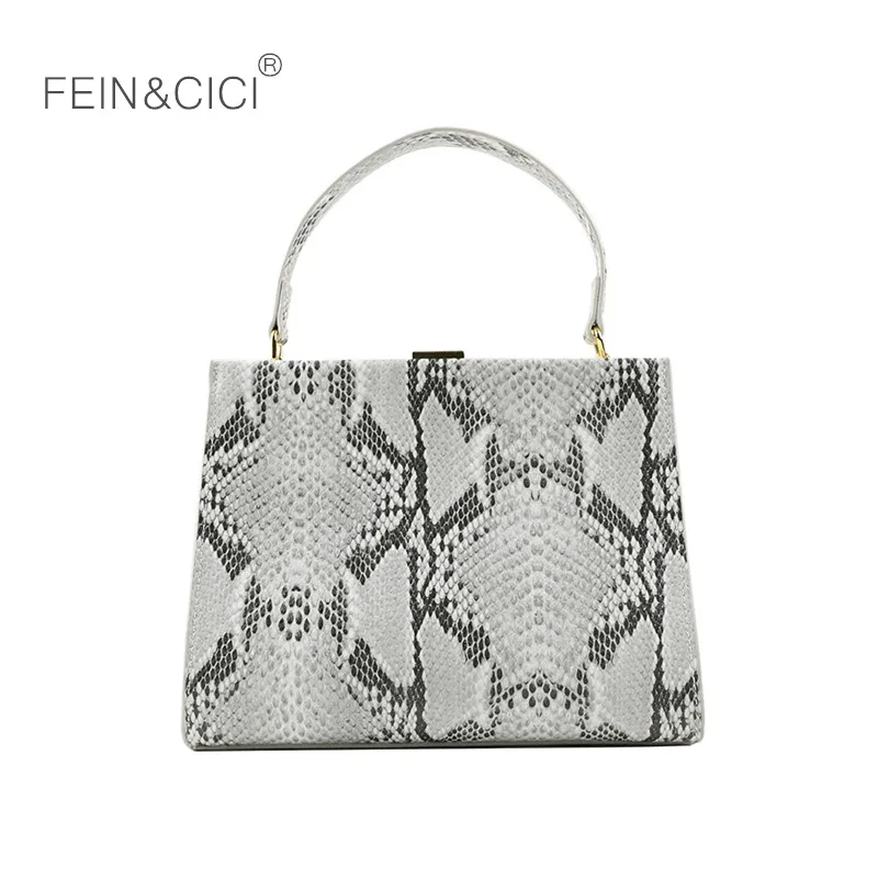 

Retro Clasp bag frame totes handbag women business OL pu leather animal print python serpentine vintage box bag 2019 summer new