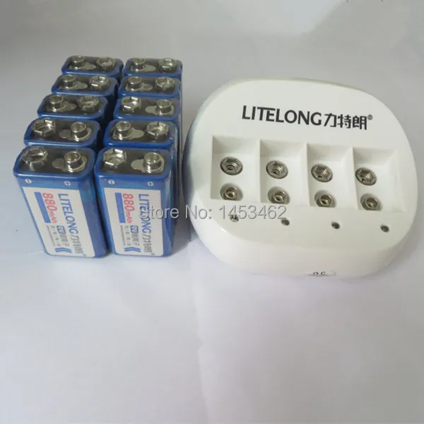 

10pcs 9v Rechargeable 880mAh Lithium-ion Battery+1PCS Smart Charger with Adapter