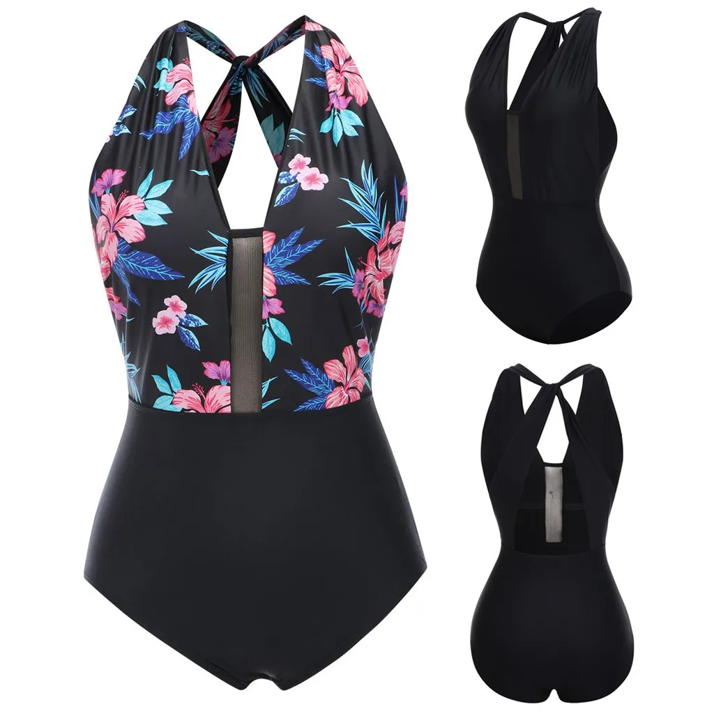 

SAGACE New 2019 mujer One Piece Swimsuits Women Swimwear Plus Size Bathing Suits V Neckline Halter Cover-ups Dropping Biquini