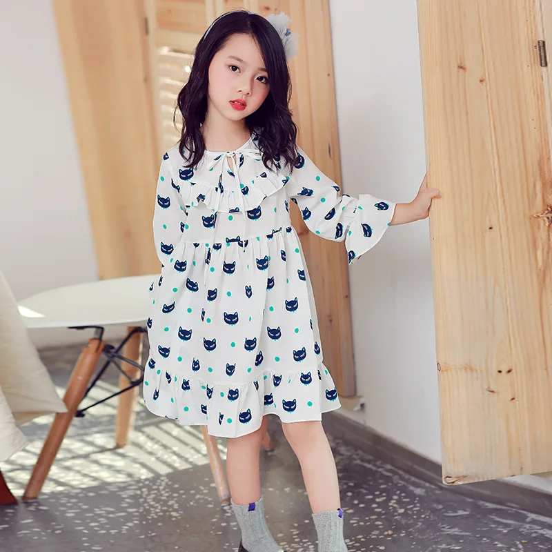 

Toddler Dresses Girls Clothing 2017 Brand Autumn Baby Girls Dress Cat Print Princess Dress Kids Clothes