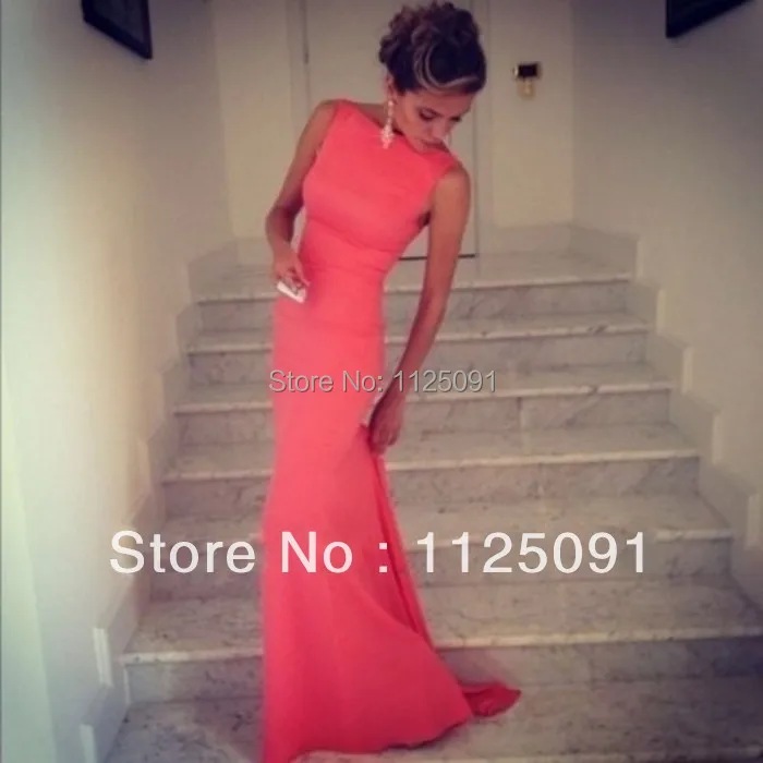 

2019 Fast Shipping Best Selling Satin Sheath Formfitting High Neck Coral Mermaid Evening Dress Long Backless Wedding Event Dress