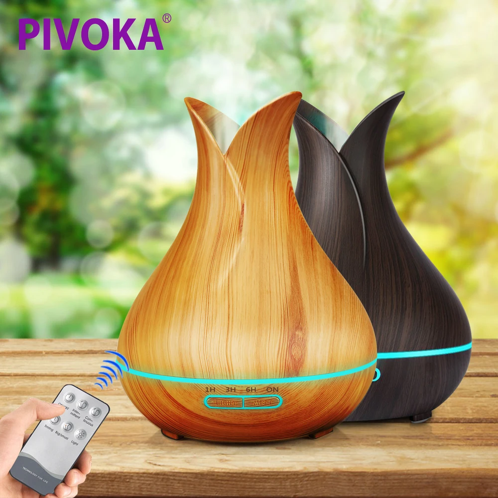 

PIVOKA 400ml Aroma Essential Oil Diffuser Remote Control Ultrasonic Air Humidifier with 7 Color Changing LED Lamp Whole House