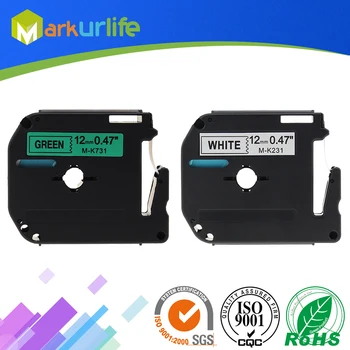 

2PCS/Lot M-K231 MK731 Black on White/Green Cassette Label Compatible for Brother P-touch printer PT100 PT65 PT85 12mm(1/2") x 8m