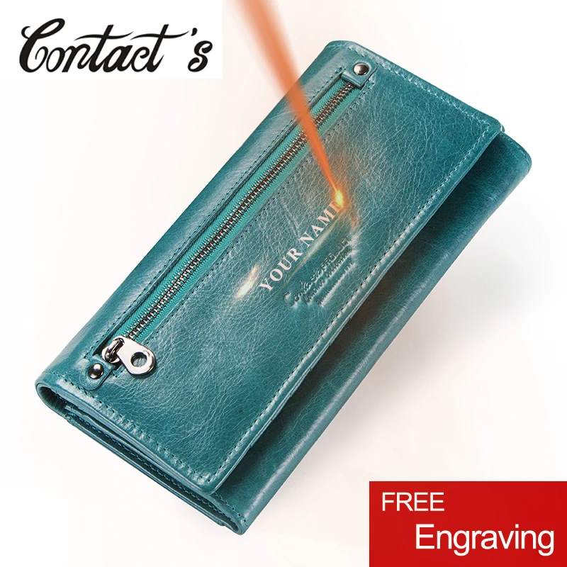 

Contact's 2019 Fashion Wallets Genuine Leather Women Long Clutch Wallet High Capacity Coin Purse With Money Bags Card Holder