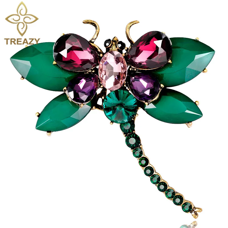 

TREAZY Luxury Animal & Insect Dragonfly Brooches Pins for Women Large Crystal Brooch Wedding Banquet Dress Accessories 2018 New
