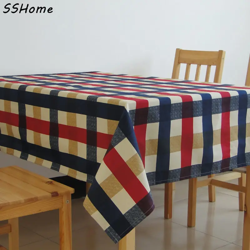 Yellow & Red & blue plaid design tablecloths Printed linen cotton table