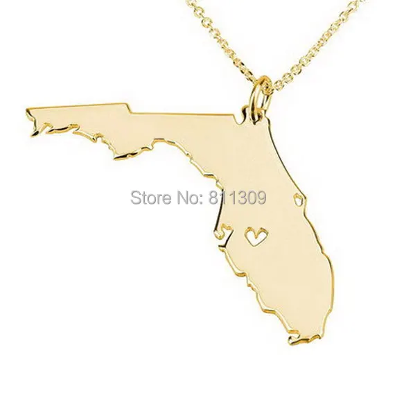 

Florida State Necklace State Charm Necklace State Shaped Necklace Personalized Necklace Gold place With A Heart