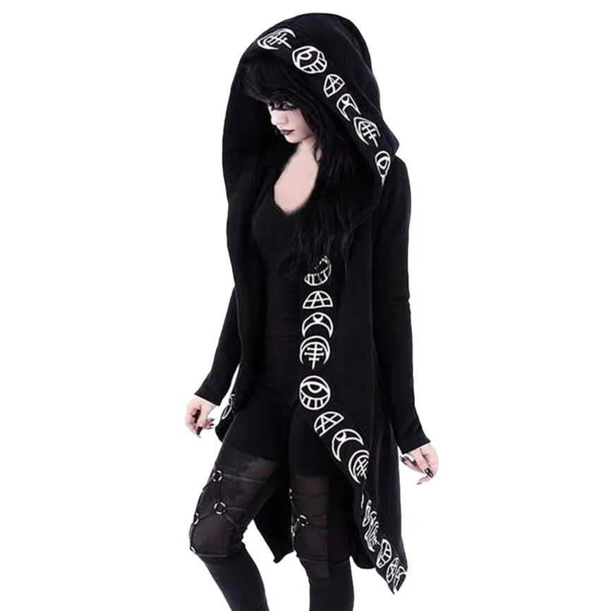 

SAGACE Harajuku Hoodie Women Long Sleeve Punk Moon Print Hooded Black Hip Hop Jacket Coat Plus Size Manteau Femme #13