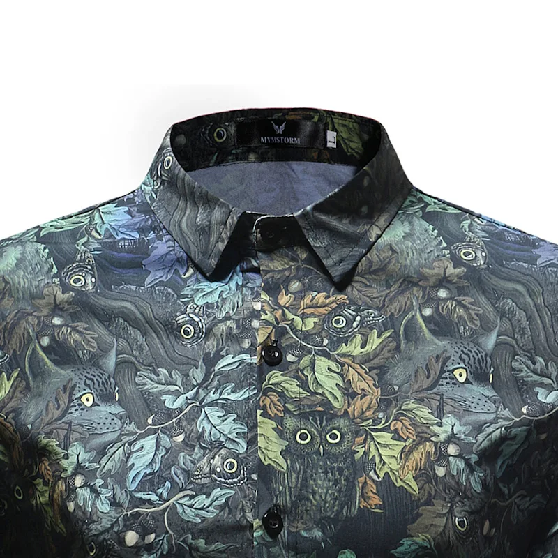 Hipster принт для мужчин рубашка с длинным рукавом Chemise Homme птица и животных цветок дизайн s Slim Fit Мужская классическая рубашка повседневное Camisa