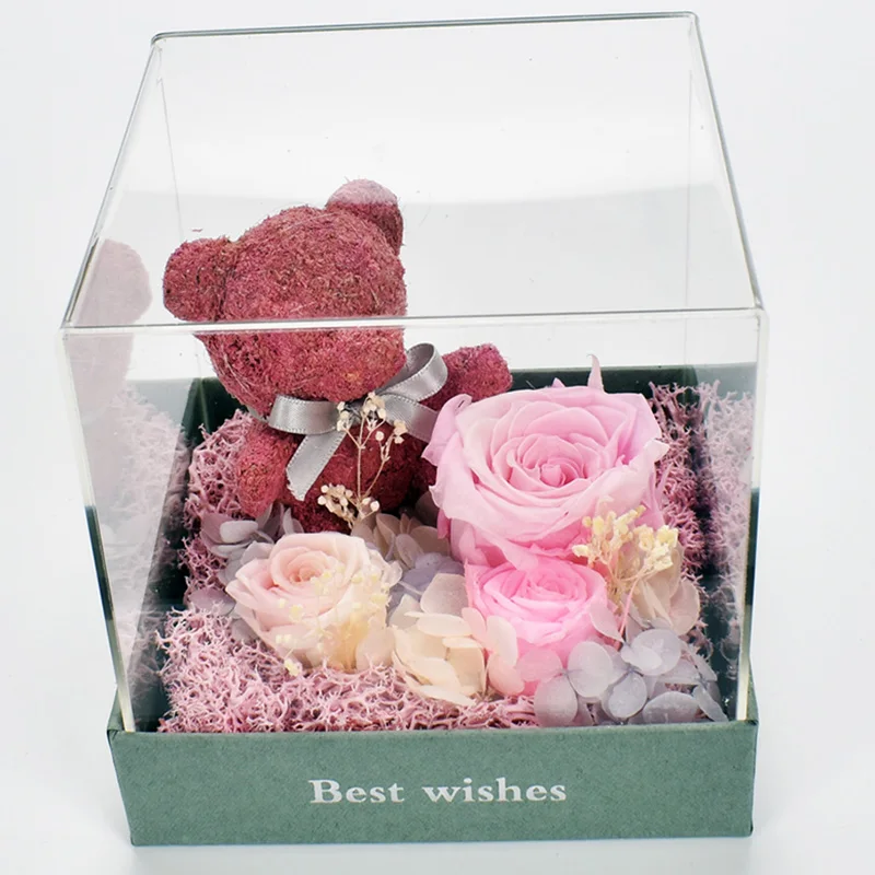 

Never Fade Preserved fresh Rose Teddy Bear in Acrylic Dome Confess Birthday Girlfriend Gift