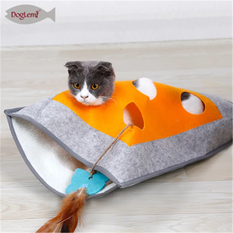 Puppy Pet Cat Dog Soft Warm Nest Kennel Bed Cave House Sleeping Bag tunnel catching and hiding blanket with ring paper