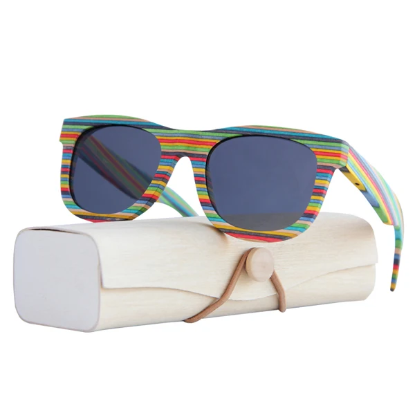 Солнцезащитные очки ручной работы с цветной деревянной оправой, поляризационные очки для вождения, солнцезащитные очки для женщин и мужчин, Деревянный чехол, пляжные очки с защитой от ультрафиолета - Цвет линз: Черный