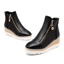 Hot-selling 2016 Autumn Winter Women Wedges Shoes Ankle Boots Heels Women’s Shoes Zipper Round Toe 6689