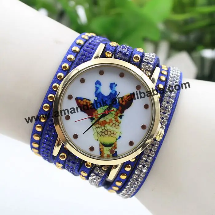 

100pcs/lot Wholesale Deer Animal Cartoon Leather Watches Rhinestone long Watch Fashion Women Dress Wrist Watches