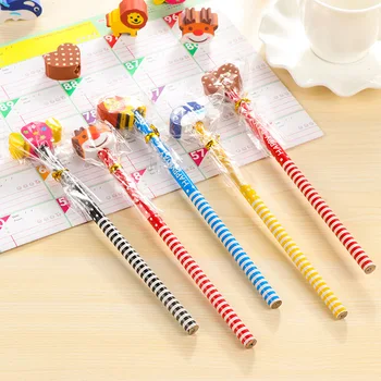 

1x Novelty Animals Dolphin Giraffe Cartoon Wood Stationery Escolar Papelaria Art Wooden 2B With Eraser Head Black Pencil E0685