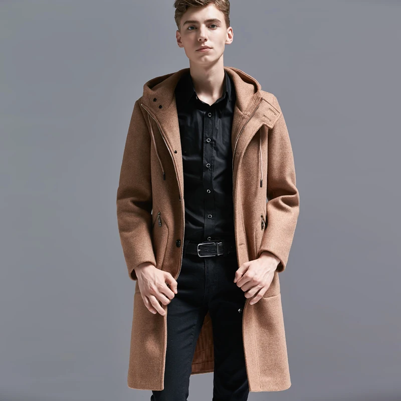 Aliexpress.com : Buy 2019 Men Autumn Winter Hooded Long Wool Coat ...