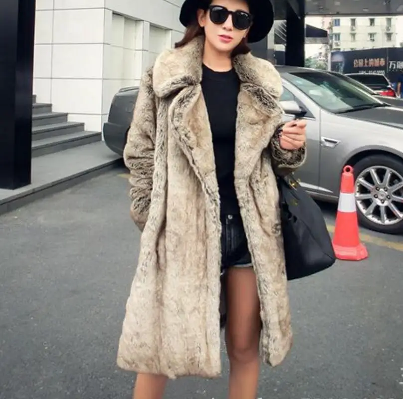 

Fashion women's clothing lapels long imitation fox fur coat female autumn winter keep warm casual high quality wild outerwear