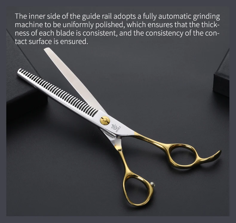 Fenice 6.5 inch Gold/Black Professional Dog Thinning Scissors Japan 440C Pets Hair Shears Thinning Rate 45