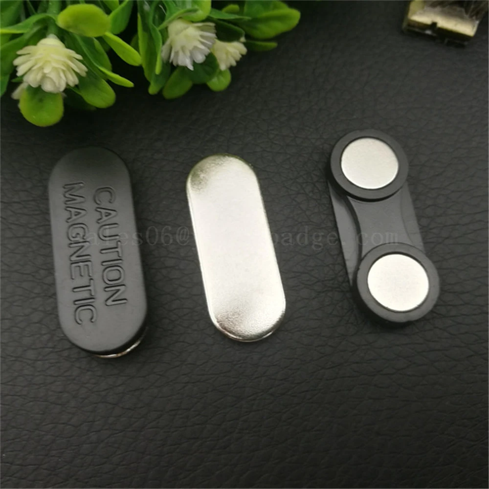 

10pcs/lot 33*13mm Customized Magnetic Name Tag Badge Fastener ID Holder Magnet Strong Badge Holder Magnet With 2 Security Magnet