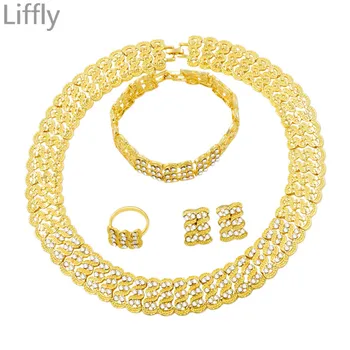 

Liffly Dubai Jewelry Set Bridal Jewelry Set Necklace Earrings Ring Bracelet African Jewelry Set Ladies Fashion Jewelry