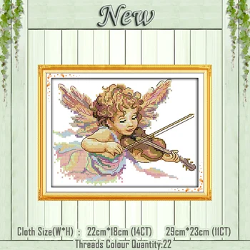 

The angel who plays the violin embroidered cross stitch painting counted printed on the canvas DMC 11CT 14CT kits needlework Set