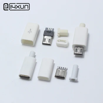 

5PIN Micro USB 5sets Male Plug + 5sets Female jack Welding Type Connectors Charger 5P USB Tail Charging Socket 4 in 1 White