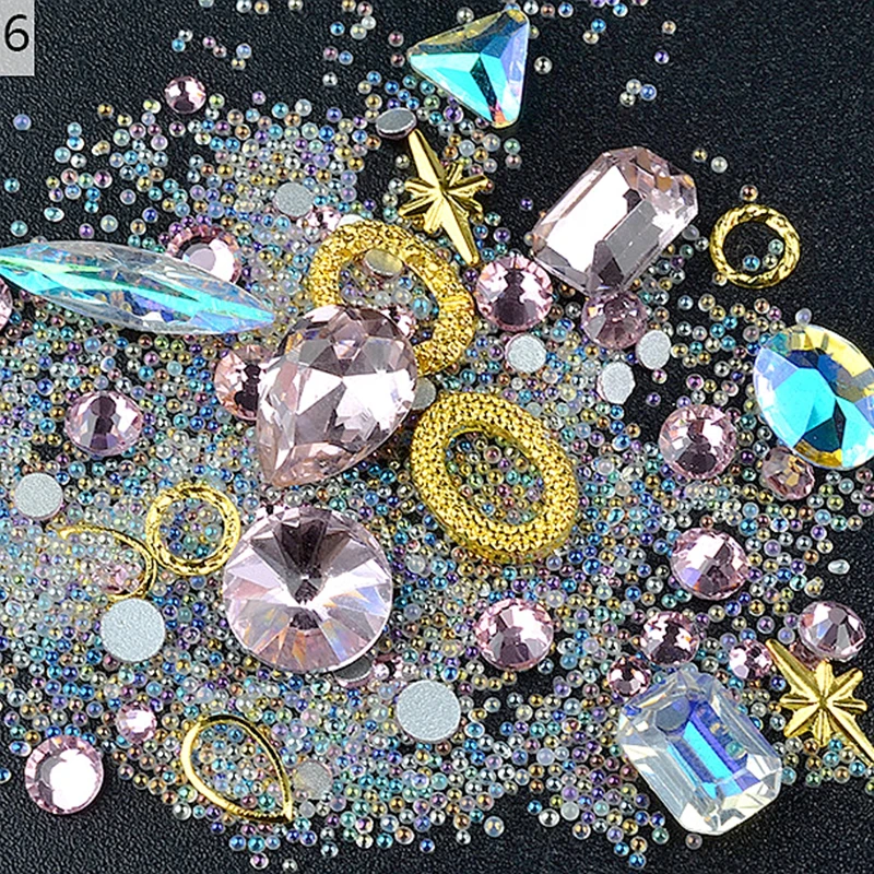 

1 Pot mixed style 3d nail art decorations rhinestones caviar beads studs frame glitter nails accessoires manicure supplies tool