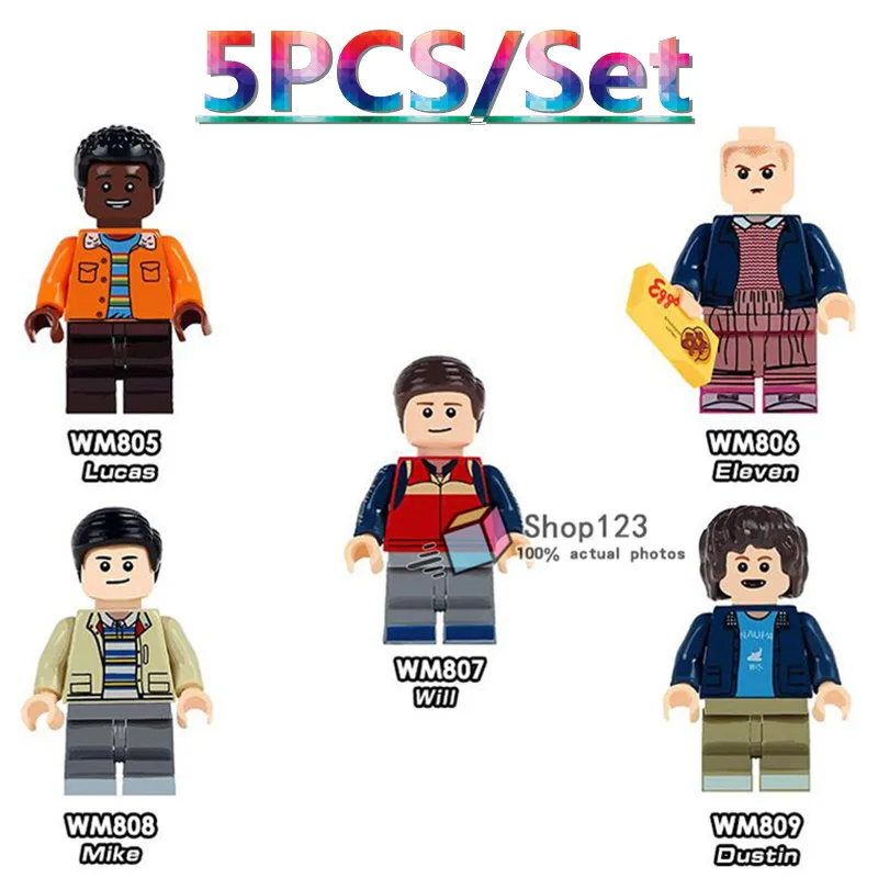 

5pcs/lot WM6023 Building Blocks Stranger Things Dustin Eleven Lucas Mike Super Heroes Bricks Education Toys For Children Gift