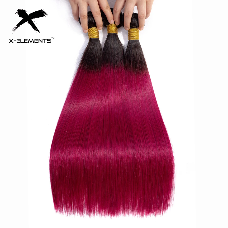 X-Elements Hair Ombre Peruvian Straight Hair Bundles Non Remy Ombre Hair Extensions 1 3 4 Pcs Two Tones Color Hair Weave Bundles (18)
