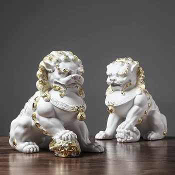 

Modern White Mighty Lion Sculpture Figurine Office Home Decoration Art Resin Decoration Craft Bar Cafe Gifts