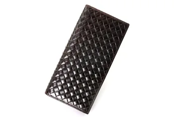 

2019 men women vintage genuine leather wallets cowhide knitting pattern fashion simple oil wax long purse classic wallet for men