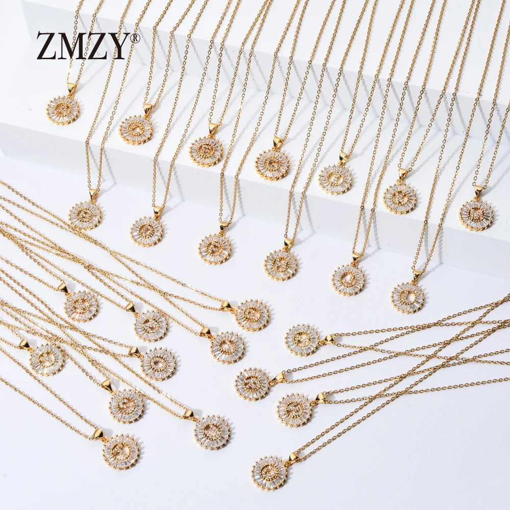 

ZMZY 26pcs/lots Wholesale Lots Bulk Mixed A-Z Letter Necklace Stainless Steel Chain Necklace CZ Crystal Gold Color Pendant