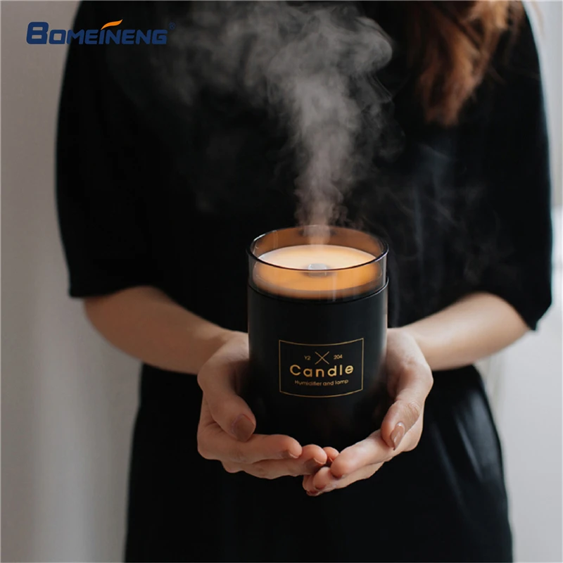 Comprar Humidificador de aire de vela de 280ML difusores ultrasónicos de aceite esencial humidificador de hogar difusor de agua de aceite aromático con luz de lámpara nocturna