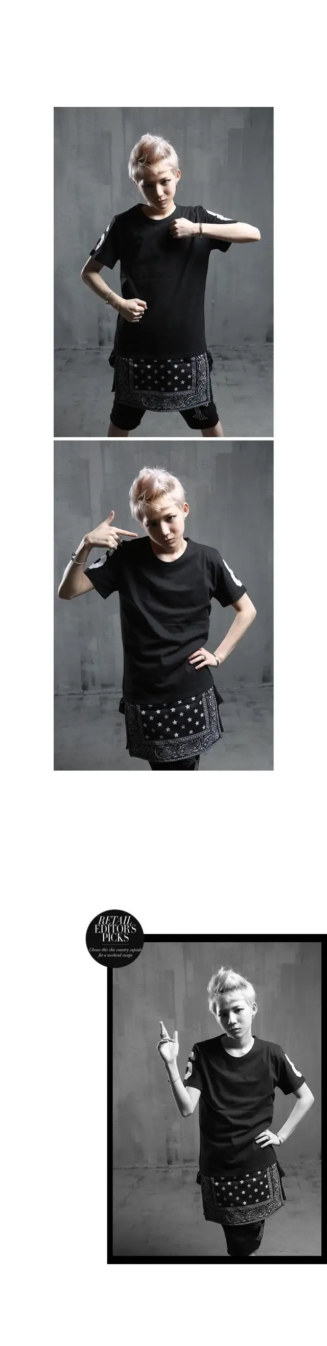 Мужская Черная Лоскутная хип-хоп футболка, одежда в стиле панк, уличная Мужская хип-хоп Танцевальная футболка с длинным рукавом для ночного клуба, певица, сценический костюм