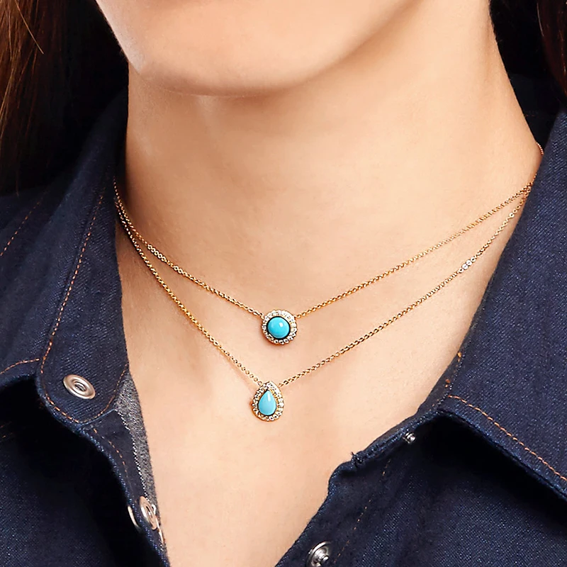Синее многослойное Цепочки и ожерелья Для женщин Jewelry Кристалл водослива съемный
