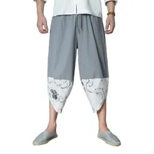 Летние мужские пляжные шорты китайские стильные шаровары крест-брюки модные мужские Лен с принтом брюки мужские тонкие повседневные брюки брендовая одежда