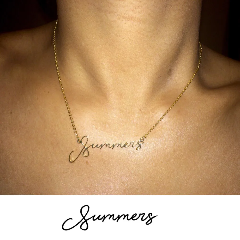 

Signature Custom Necklace Gold Color Stainless Steel Personalized Handwriting Necklaces For Gift Nameplate Necklace Choker